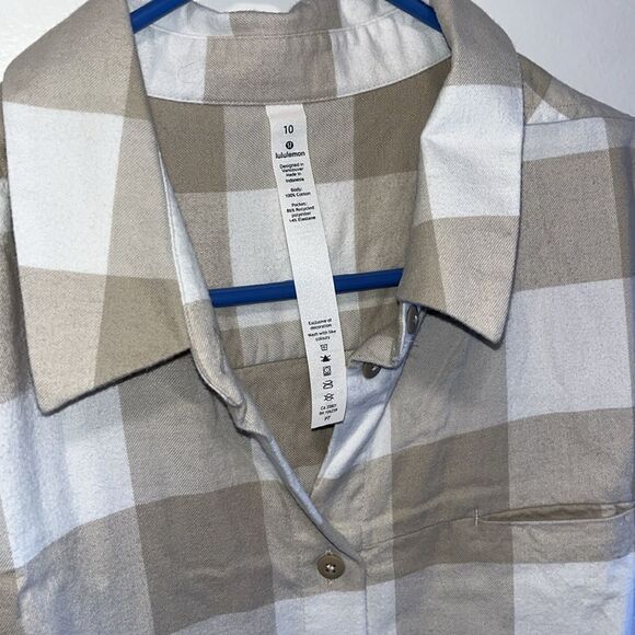 LULULEMON FULL DAY AHEAD REVIVE PLAID MOJAVE TAN NIMBUS SHIRT SIZE 10 - Picture 4 of 5